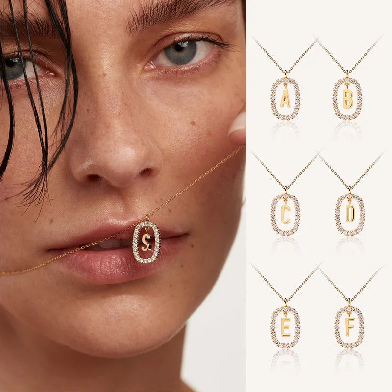 New 925 Sterling Silver Alphabet Necklace Charm High Quality First Name Initial Pendant Choker Birthday Gift Fine Jewelry