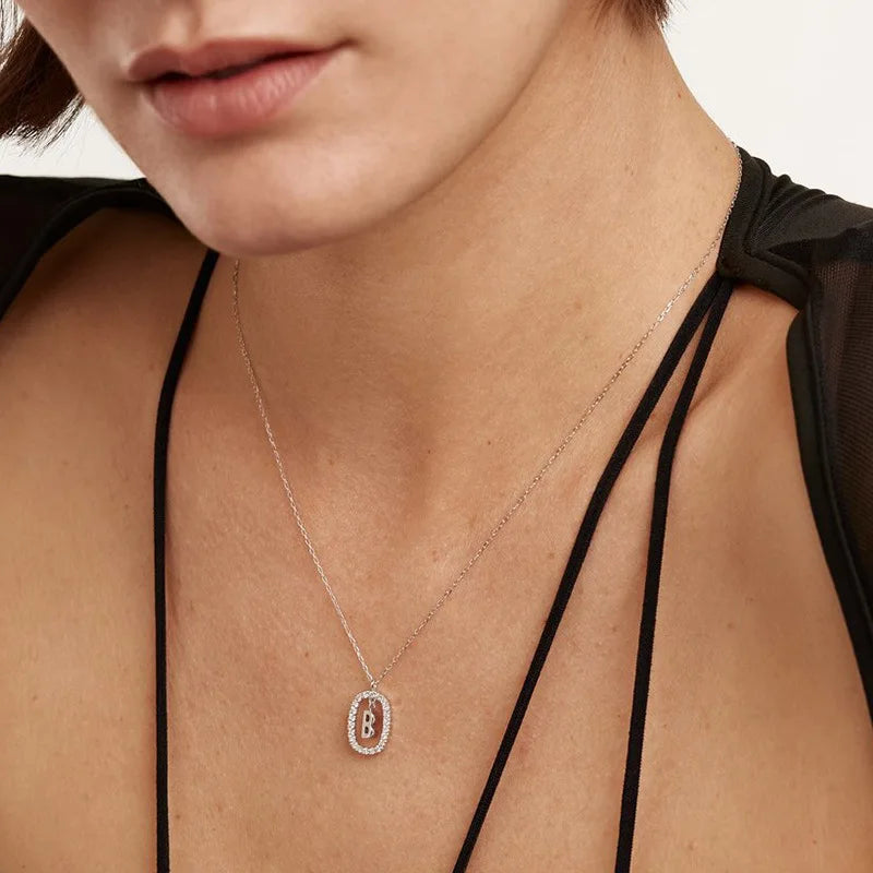 New 925 Sterling Silver Alphabet Necklace Charm High Quality First Name Initial Pendant Choker Birthday Gift Fine Jewelry